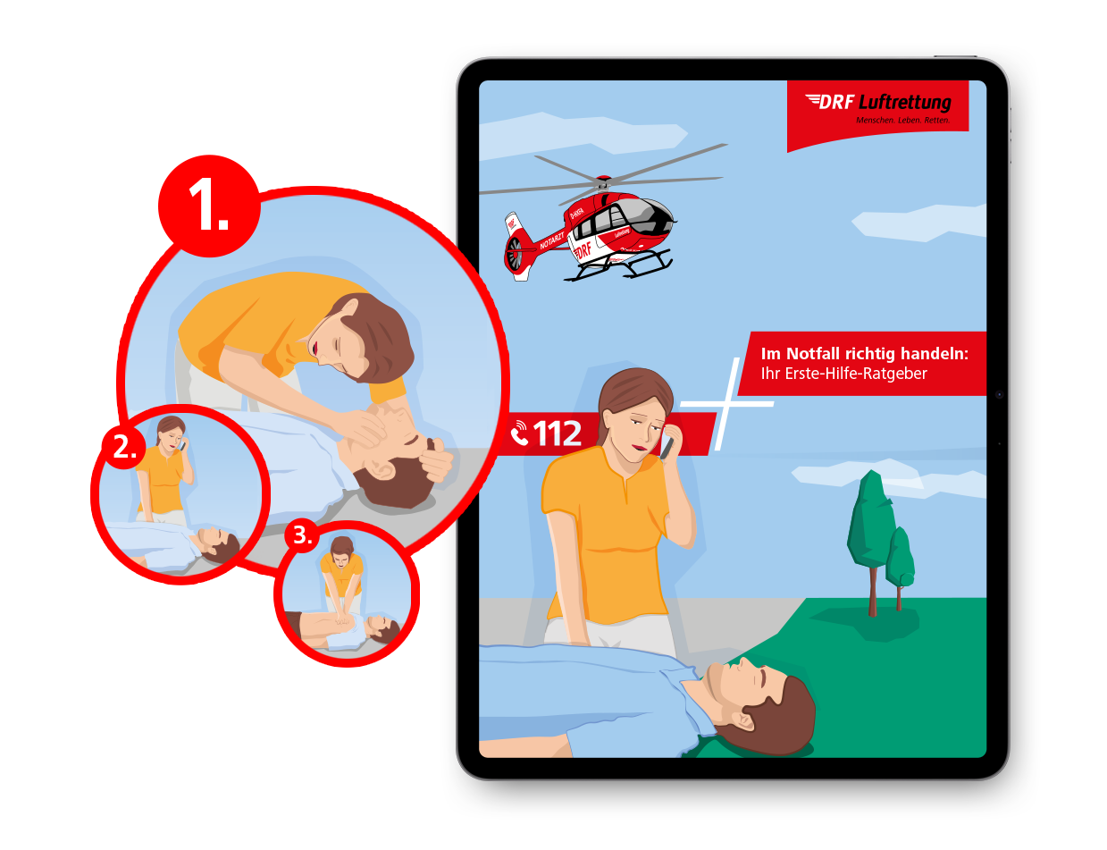 Titelseite des digitalen Erste-Hilfe-Ratgebers der DRF Luftrettung.